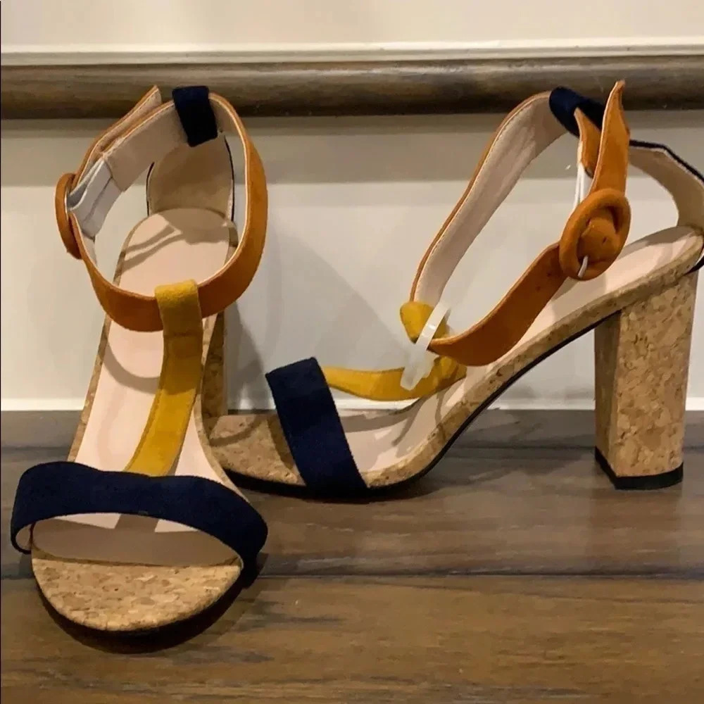 Suede Color Block Sandals Ankle Strap